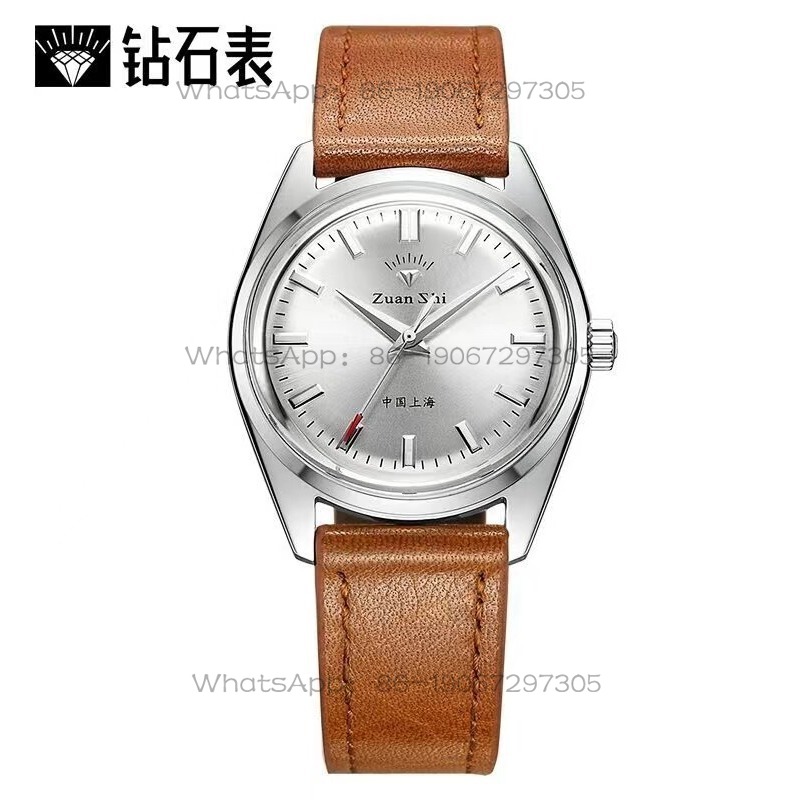 Leather Watch Strap - 24時間発送 上海ダイヤモンドブランド レトロレザーストラップ シンプル国産腕時計 メンズ手巻き機械式腕時計