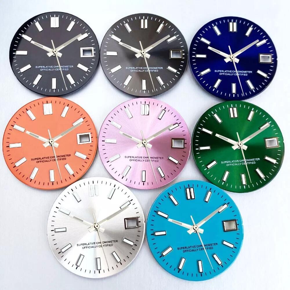 Luminous Dial Face - MOD滅菌済み29mm腕時計文字盤針セット夜光ブラックブルーシルバーオレンジNH35 NH36ムーブメント対応メンズ腕時計アクセサリーパーツ