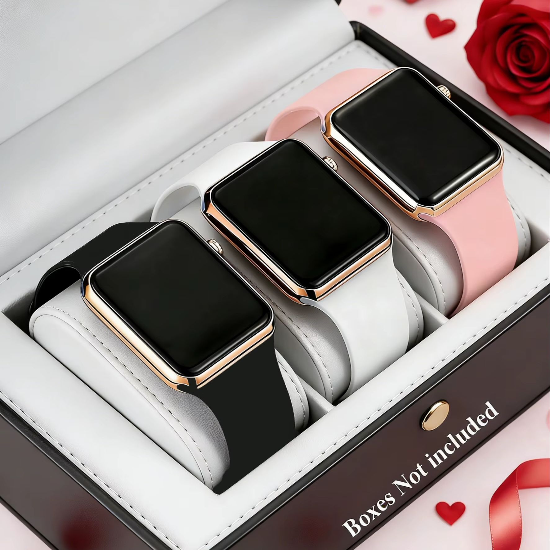 Smartwatch Watches Digital - カップル向けの、キュートでスタイリッシュな電子腕時計3点セット。スマート機能は搭載していません。上品で愛らしいデザインで、誕生日プレゼントに最適。女の子にも男の子にも似合う、普段使いにも合う、どんなシーンにも合う、プレゼントにぴったりの選択肢です。