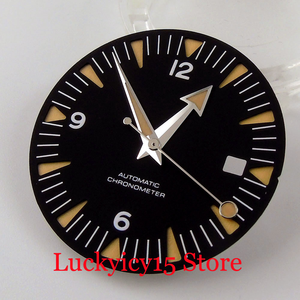 Luminous Dial Face - 31mm サンドイッチダークブルーブラックウォッチフェイスダイヤル夜光マーク針時計改造パーツ NH35A MIYOTA 8215 ムーブメント日付表示用