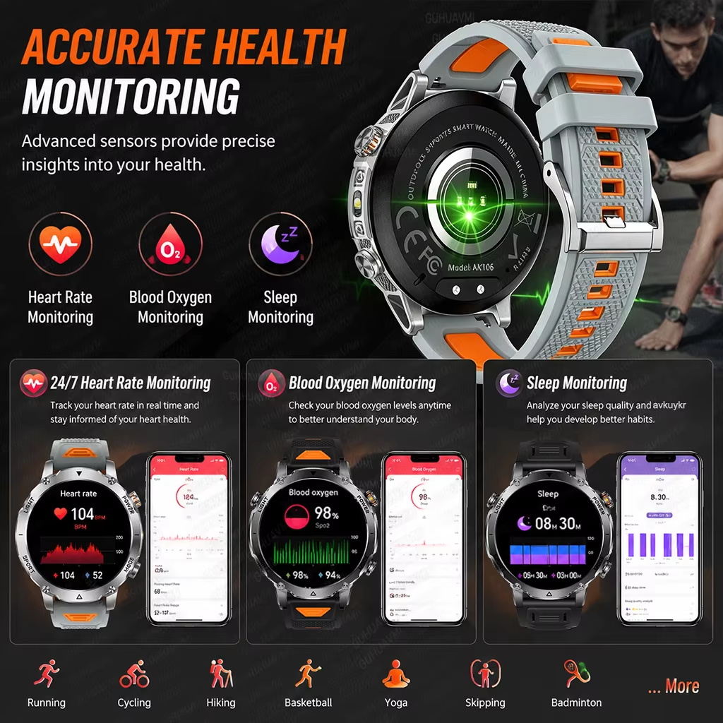 アウトドア用ミリタリースマートウォッチ 1400mAhバッテ - Smartwatch Rugged Watches For Men のレビューと価格