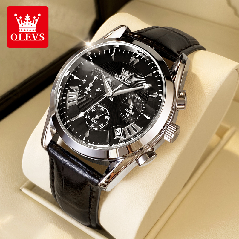 OLEVS カジュアルファッションメンズ腕時計ムーンフェイズ - Leather Watch Strap のレビューと価格