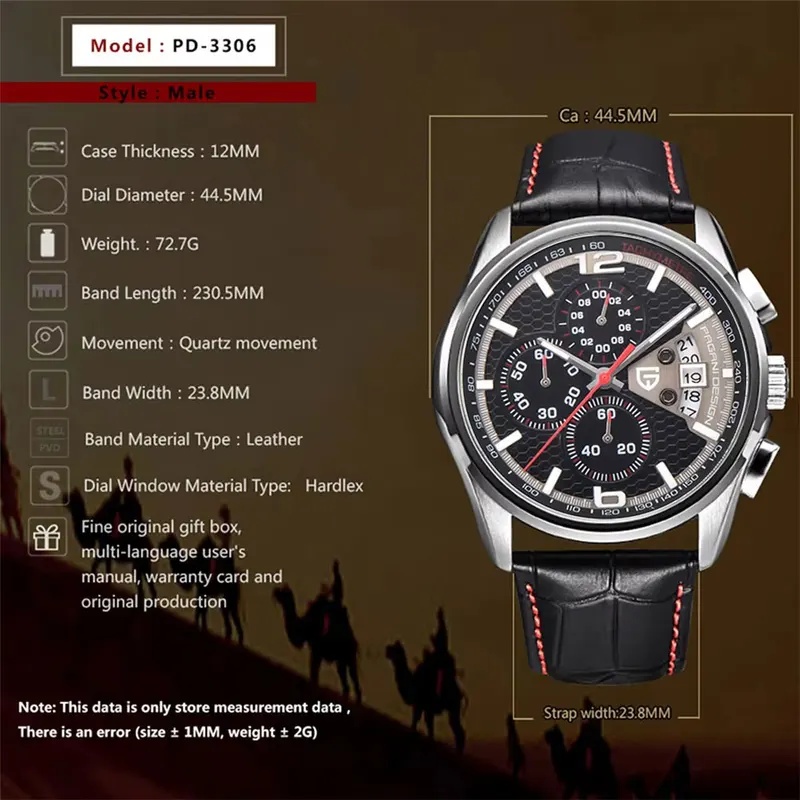 パガーニ・デザイン PD-3306 大文字盤 メンズ クォー - Leather Watch Strap のレビューと価格