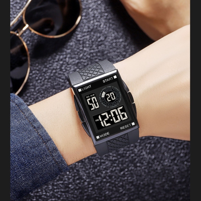 デジタルスポーツウォッチ防水ストップウォッチPUレザーストラ - Leather Watch Strap のレビューと価格